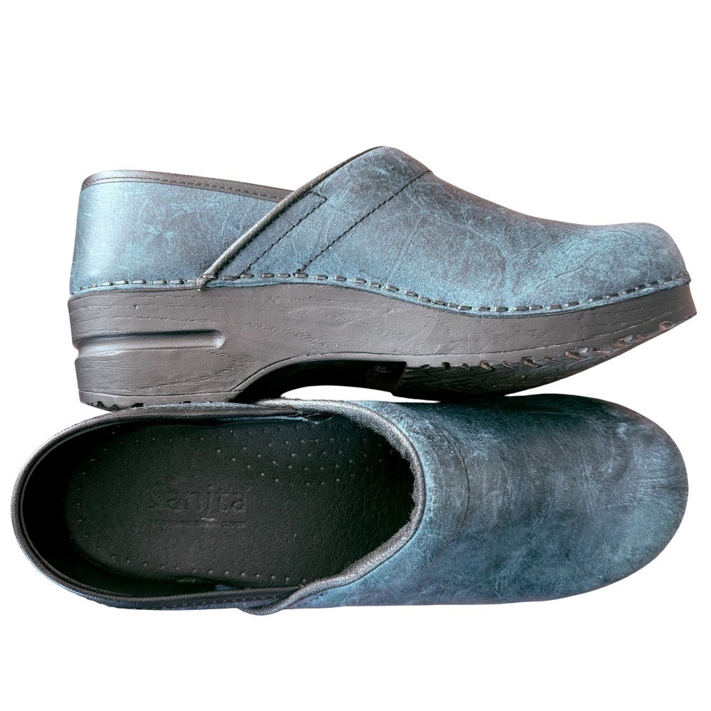 Sanita Blue Leather Clogs EU 39 US 7.5 8 Nurse Work Comfort Shoes - Picture 7 of 11